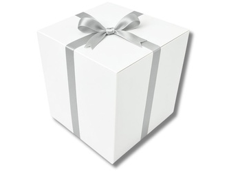 OGROMNE BIELONE PUDEŁKO KARTONOWE - ze srebną tasiemką - 60x60x60cm