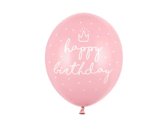 Balony 30cm - Happy Birthday - Pastel Baby Pink - 6 szt.