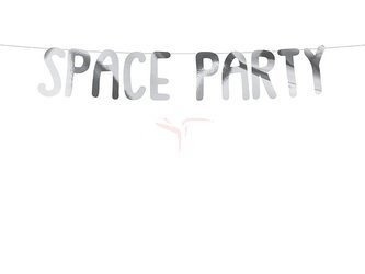 Baner na imprezę - Space Party - Srebrny - 13 x 96 cm