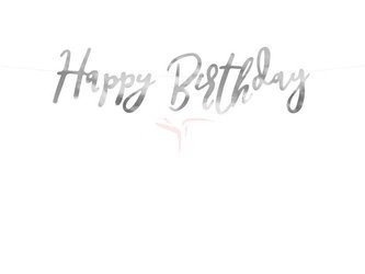 Baner urodzinowy - Happy Birthday - Srebrny - 16,5 x 62 cm