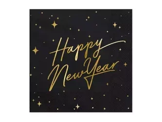 Serwetki papierowe - Happy New Year - Czarne - 33x33cm - 20 sztuk