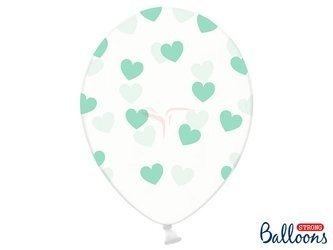 Balony Strong 30cm - Crystal Clear - Miętowe Serca - 50 sztuk