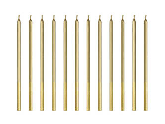 Świeczki urodzinowe gładkie - Złote - 14 cm - 12 sztuk