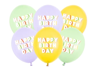 Balony 30cm - Happy Birthday - Pastelowe  - 6 sztuk