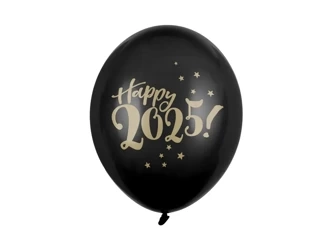 Balony Strong 30cm - Pastel Black - Happy 2025! - 6 szt.