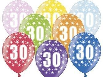 Balony Strong 30cm - 30th Birthday - Metallic Mix - 6 sztuk