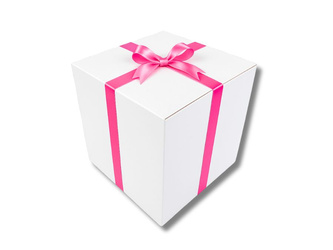 BIELONE PUDEŁKO KARTONOWE - z ciemnoróżową tasiemką - 50x50x50cm