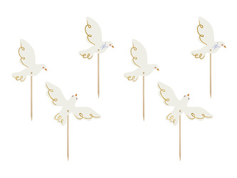 Dekoracje do muffinek - Gołębie - 14.5 cm - 6 sztuk