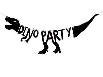 Baner na imprezę - Dino Party - Czarny - 20 x 90 cm