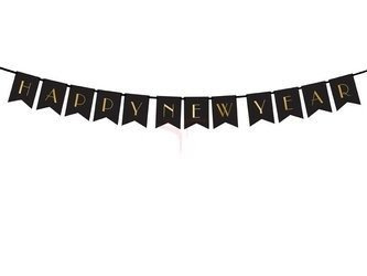 Baner papierowy - Happy New Year - Czarny - 15 x 170 cm