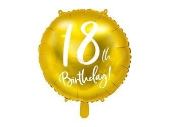 Balon foliowy - Okrągły - 18th Birthday! - Złoty - 45cm