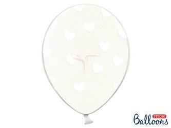 Balony Strong 30cm - Crystal Clear - Białe Serca - 50 sztuk