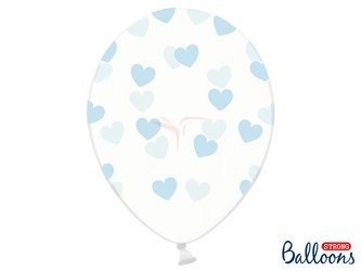 Balony Strong 30cm - Crystal Clear - Błękitne Serca - 50 sztuk