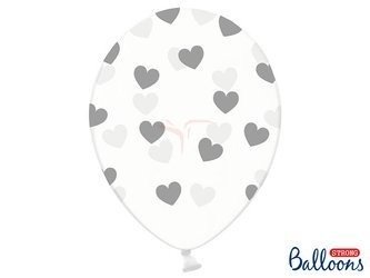 Balony Strong 30cm - Crystal Clear - Srebrne Serca - 6 sztuk