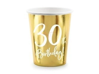 Kubeczki papierowe - 30th Birthday! - Złote - 220ml - 6 sztuk