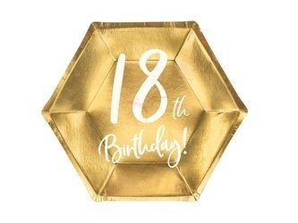 Talerzyki urodzinowe - 18th Birthday! - Złote - 6 sztuk